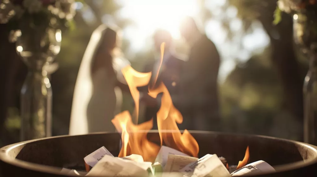 Beim Fuerritual werden auf Zettel geschriebene Wünsche in einer Feuerschale verbrannt.